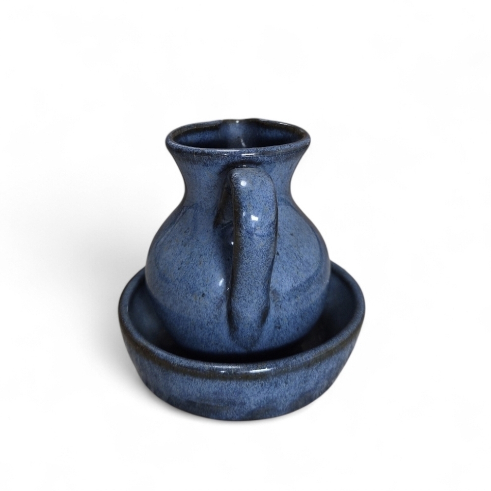 Jugtown Ware Blue Glazed Pottery Set – Pitcher & Basin 1997 Signed VO & CM - Picture 5 of 8